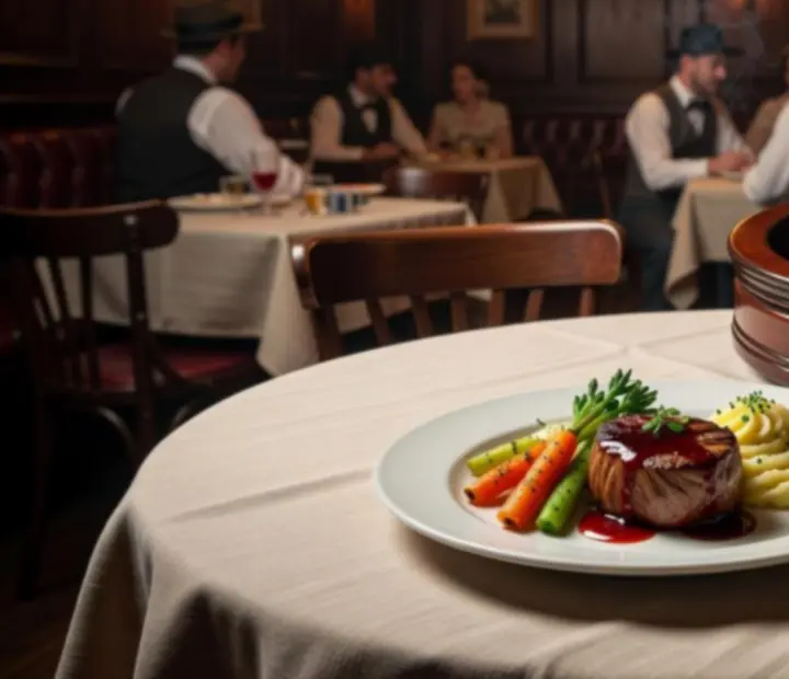 Eleganckie dania gastronomiczne serwowane obok stołu z żetonami casino w restauracji RudiVeen Kft